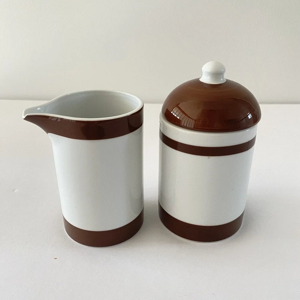 Williams‎ Sonoma Chocolatier Sugar Bowl & Creamer Set Brown White Japan